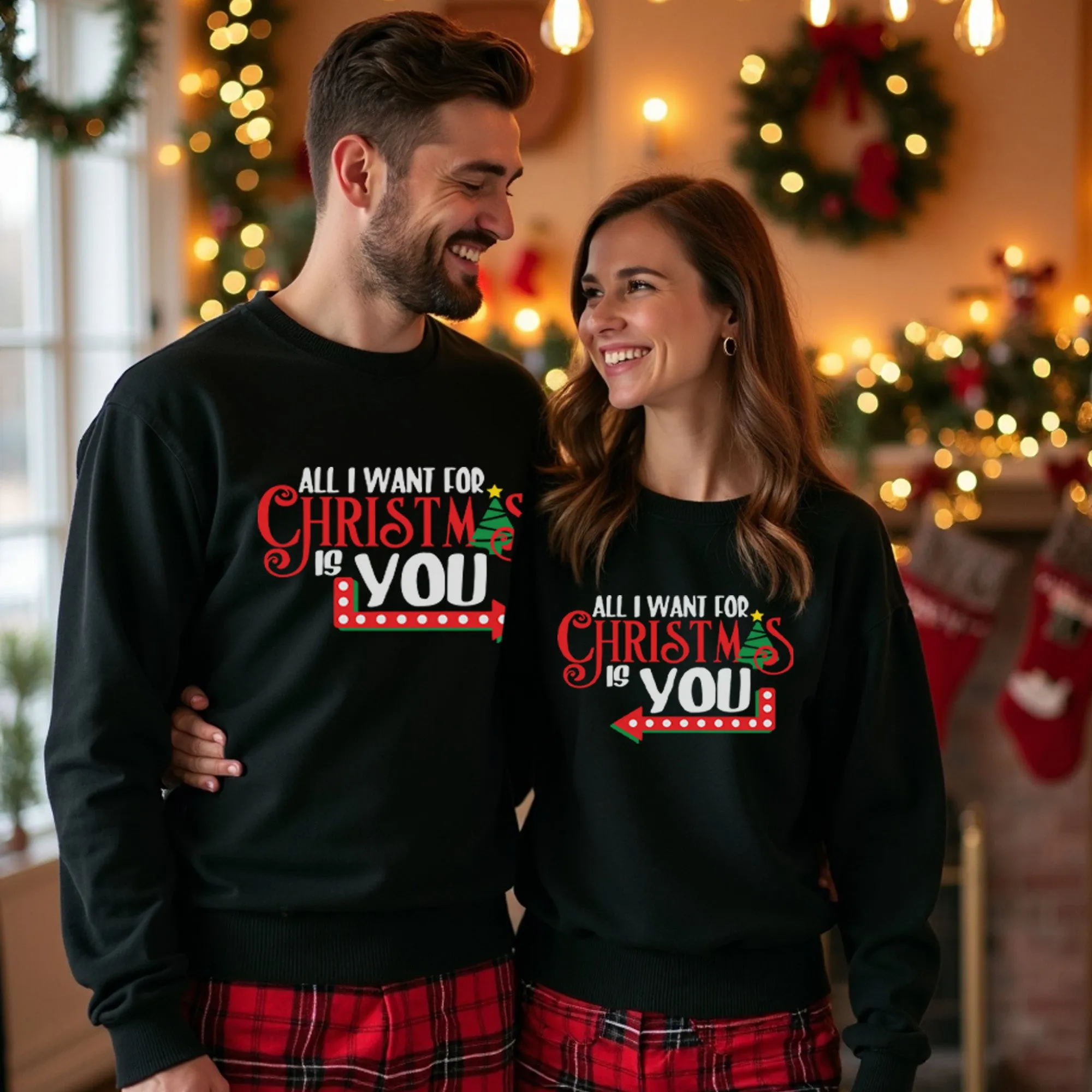 Matching Couple Christmas Sweaters, All I want For Christmas Is You T-Shirt, Long Sleeve, Sweatshirt and Hoodie sizes S-5XL