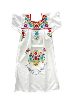 Mexican Puebla Dress for Girls White