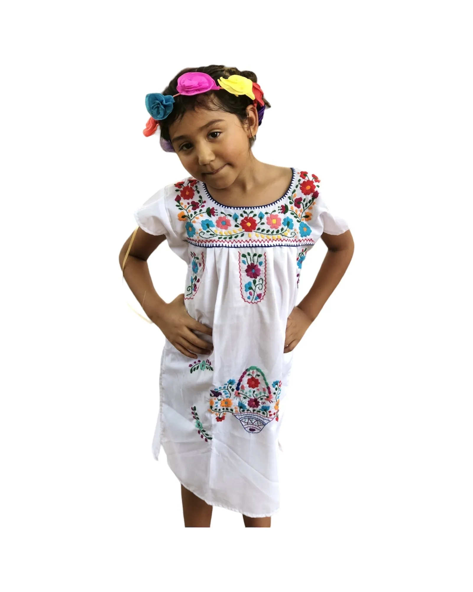 Mexican Puebla Dress for Girls White