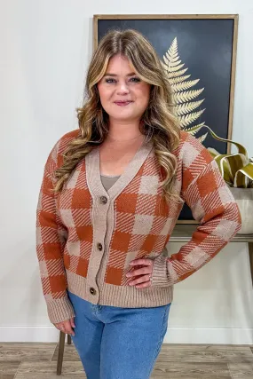 Orange Gingham Cardigan