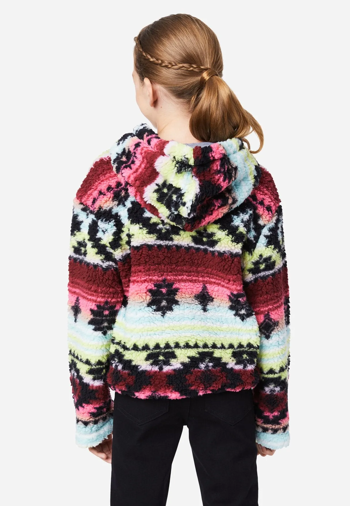 Patterned Faux Sherpa Zip-Front Hoodie