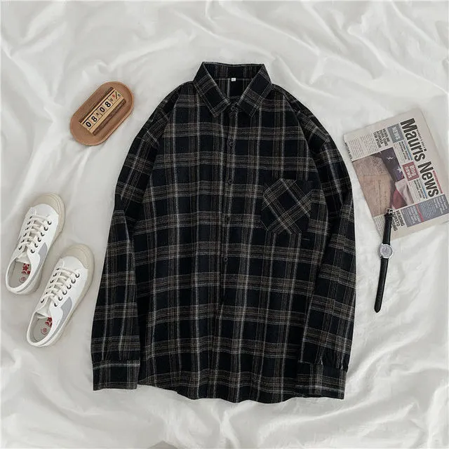 Pearl - Women's Baggy Plaid Long Sleeve Chic Shirts