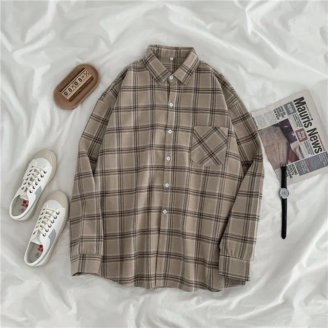 Pearl - Women's Baggy Plaid Long Sleeve Chic Shirts