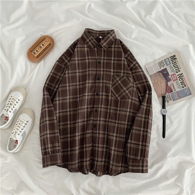 Pearl - Women's Baggy Plaid Long Sleeve Chic Shirts