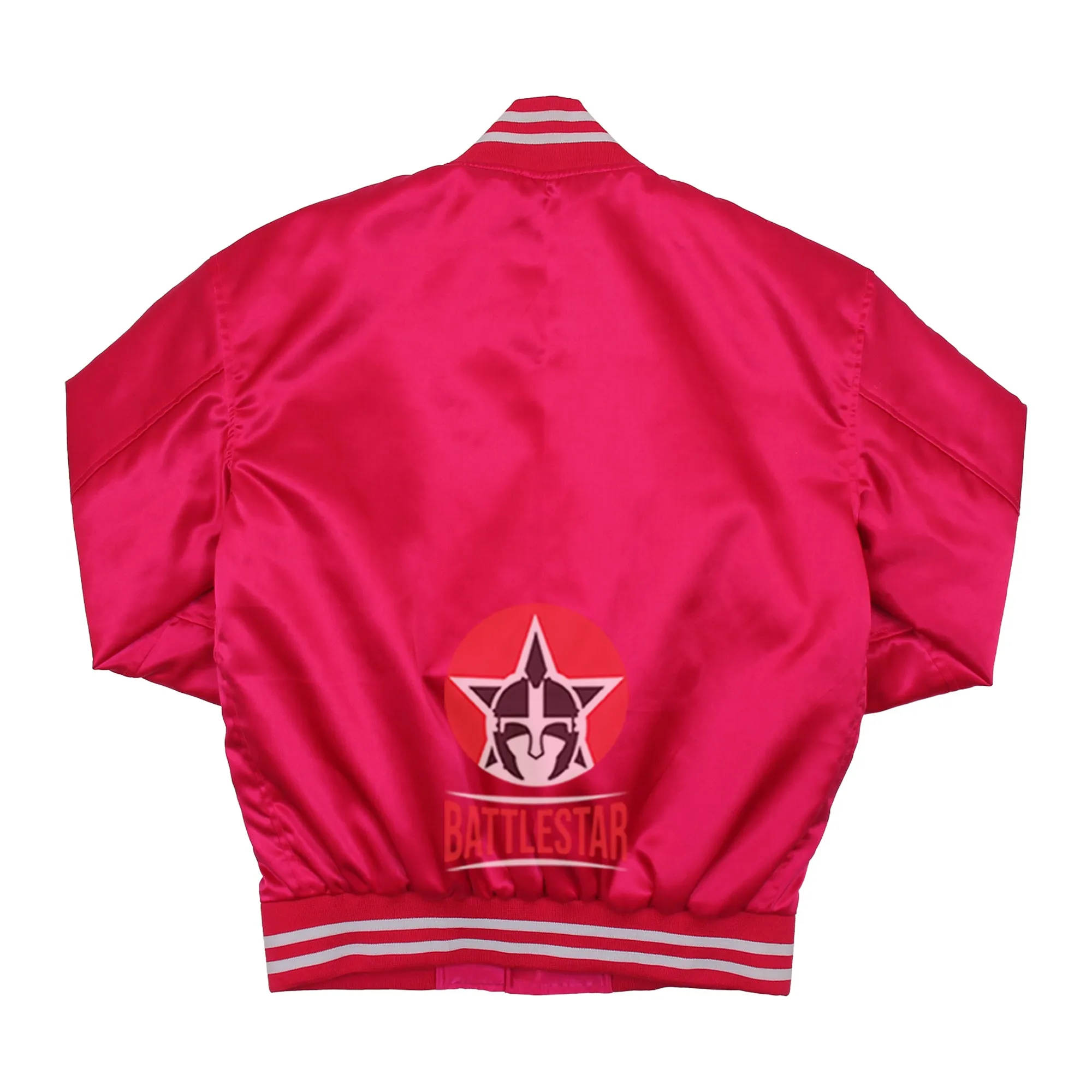 Pink Satin Varsity Baseball Jacket Pink White Rib