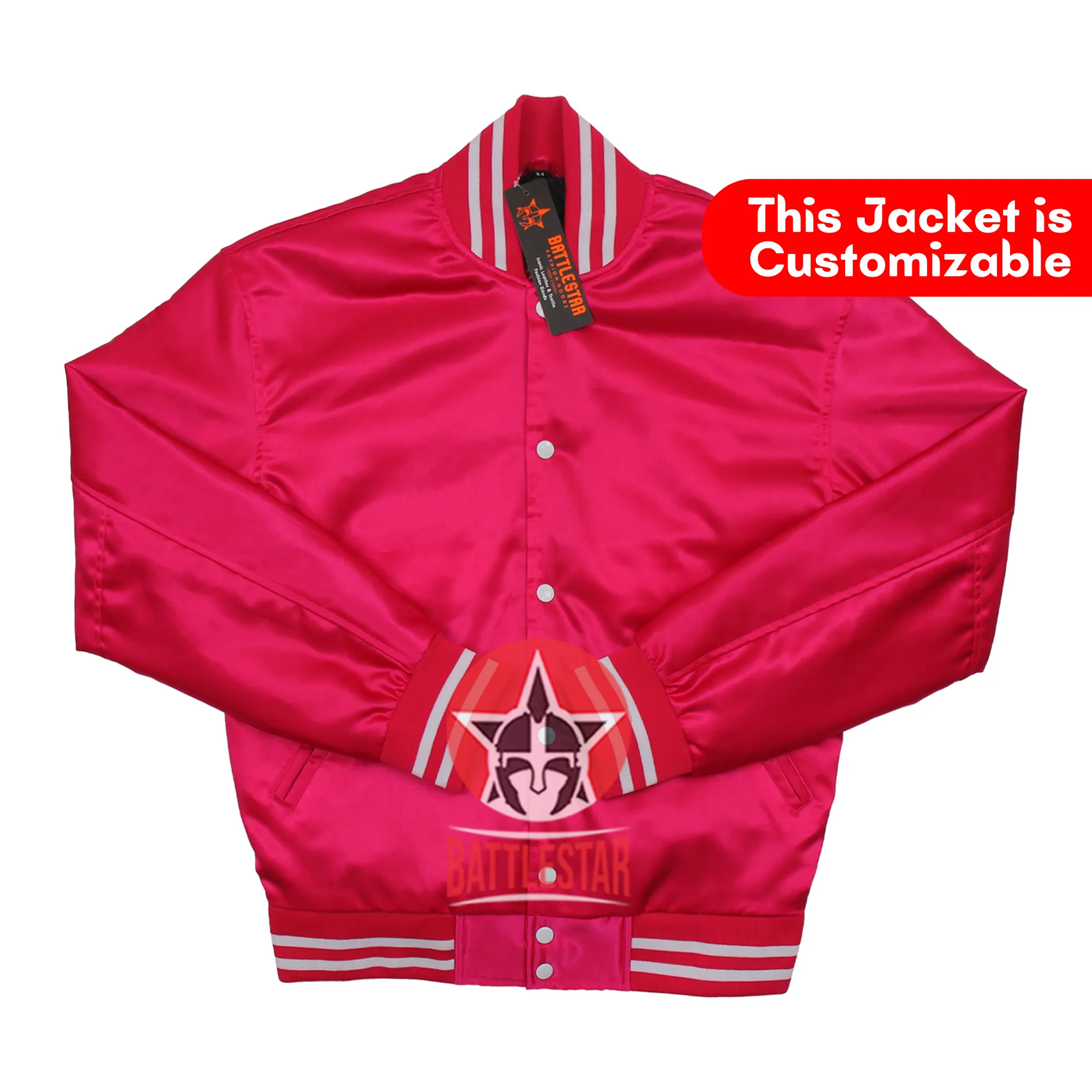 Pink Satin Varsity Baseball Jacket Pink White Rib