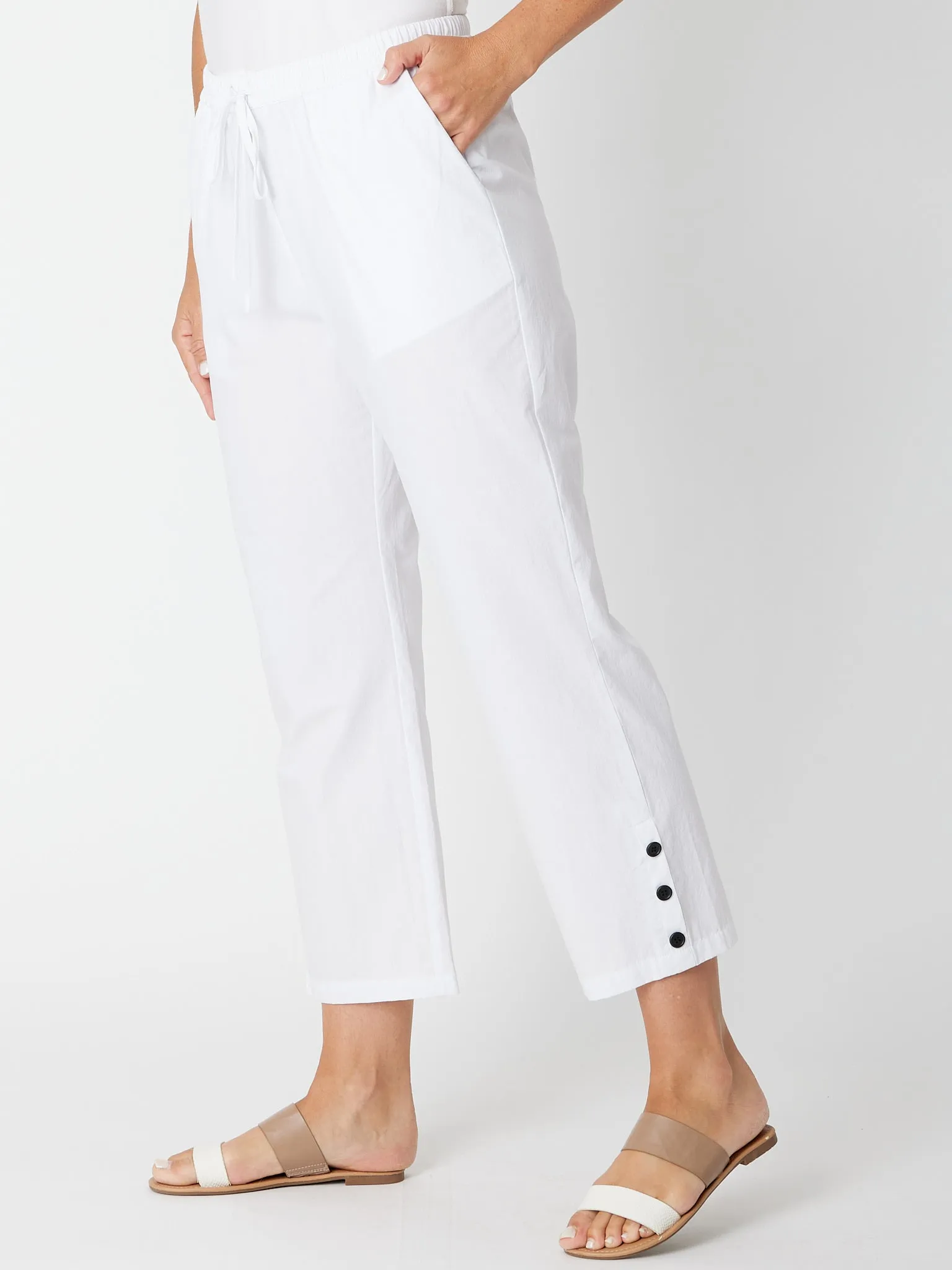 Polished Cotton Button Pant - 30650 White