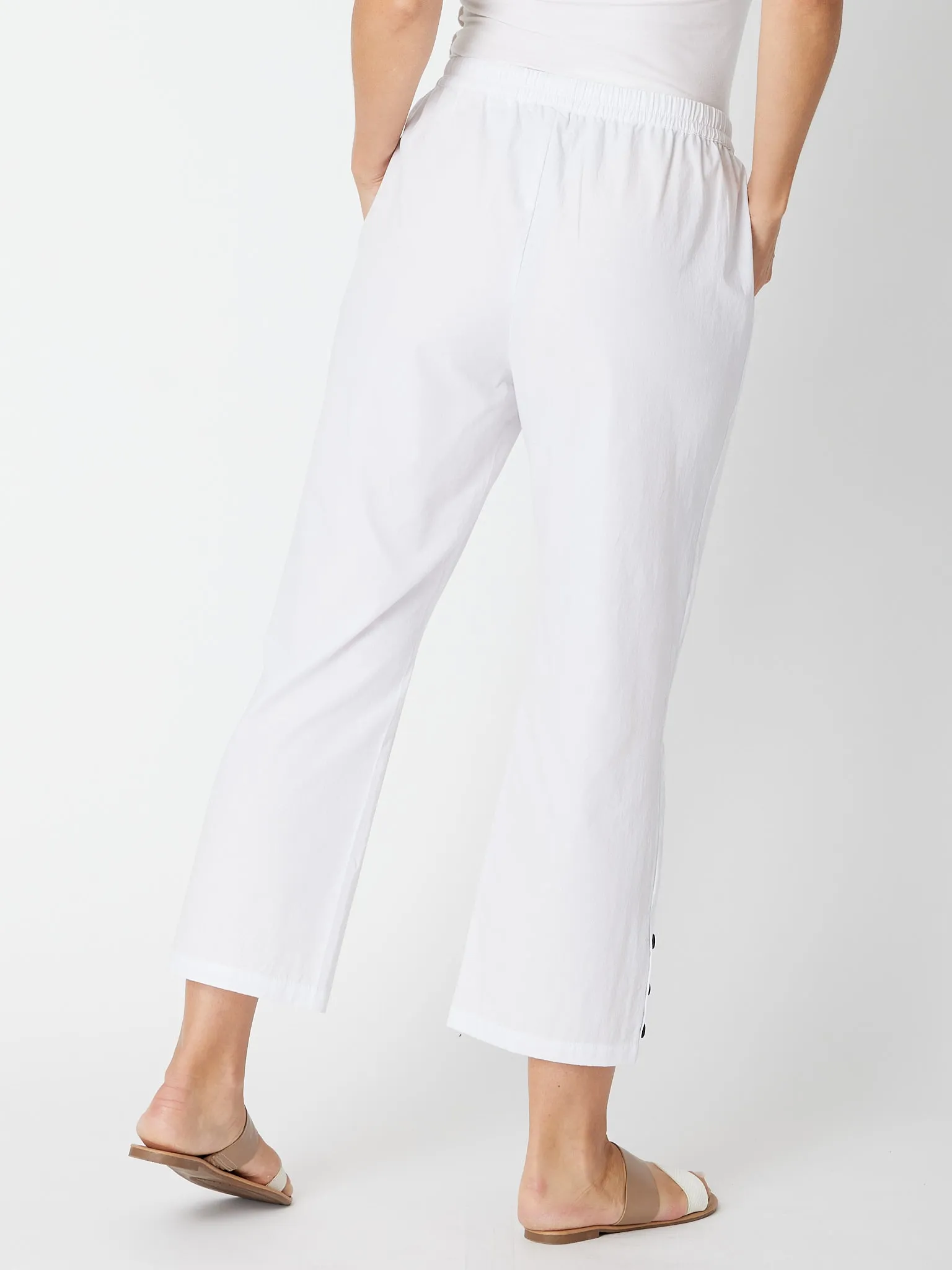 Polished Cotton Button Pant - 30650 White