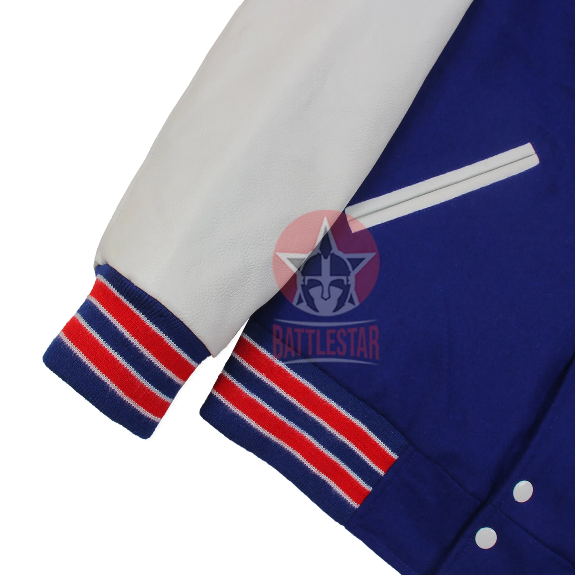 Royal Blue Wool White Leather Sleeves Varsity Jacket