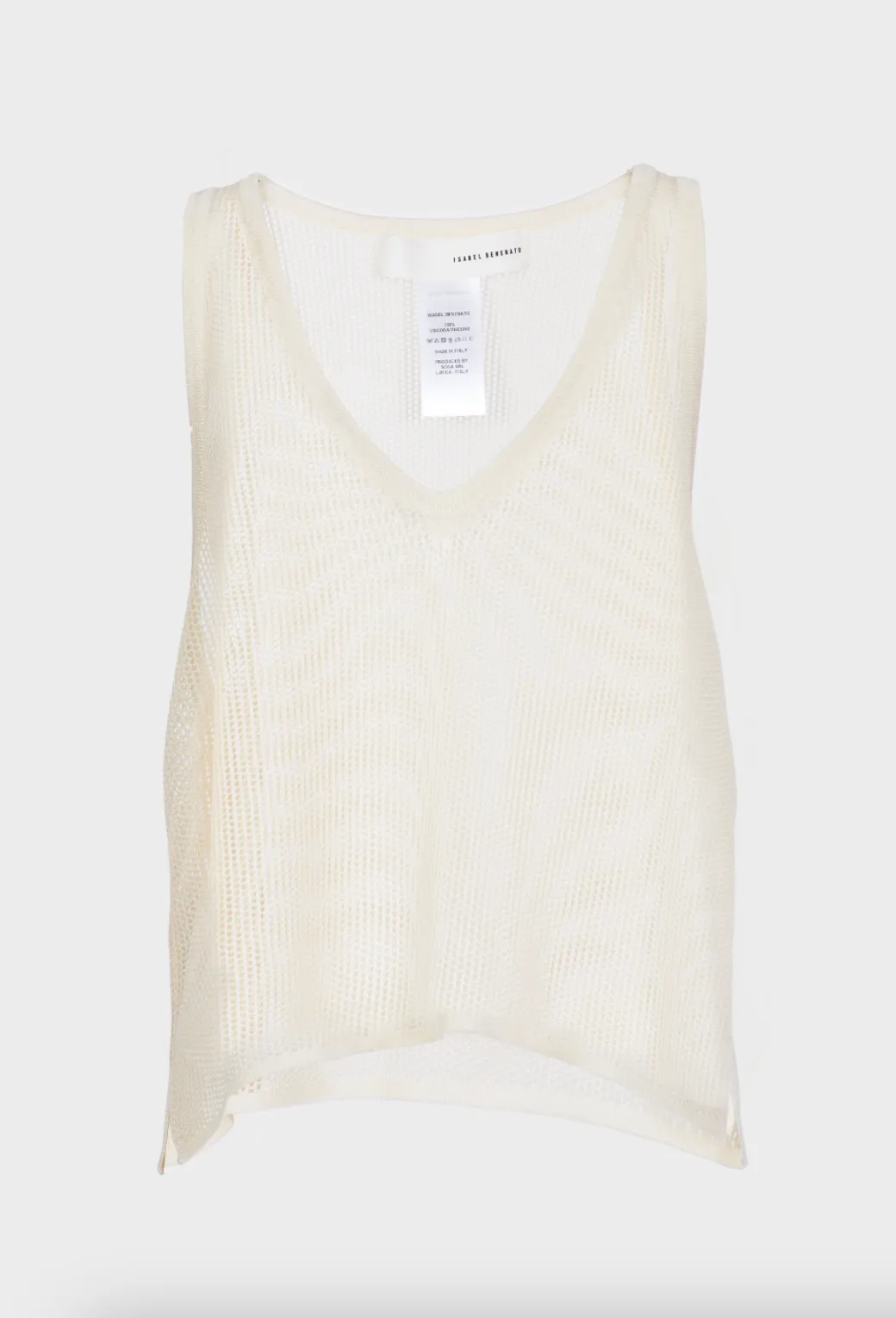 Shiny Viscose Mesh V Neck Tank - White