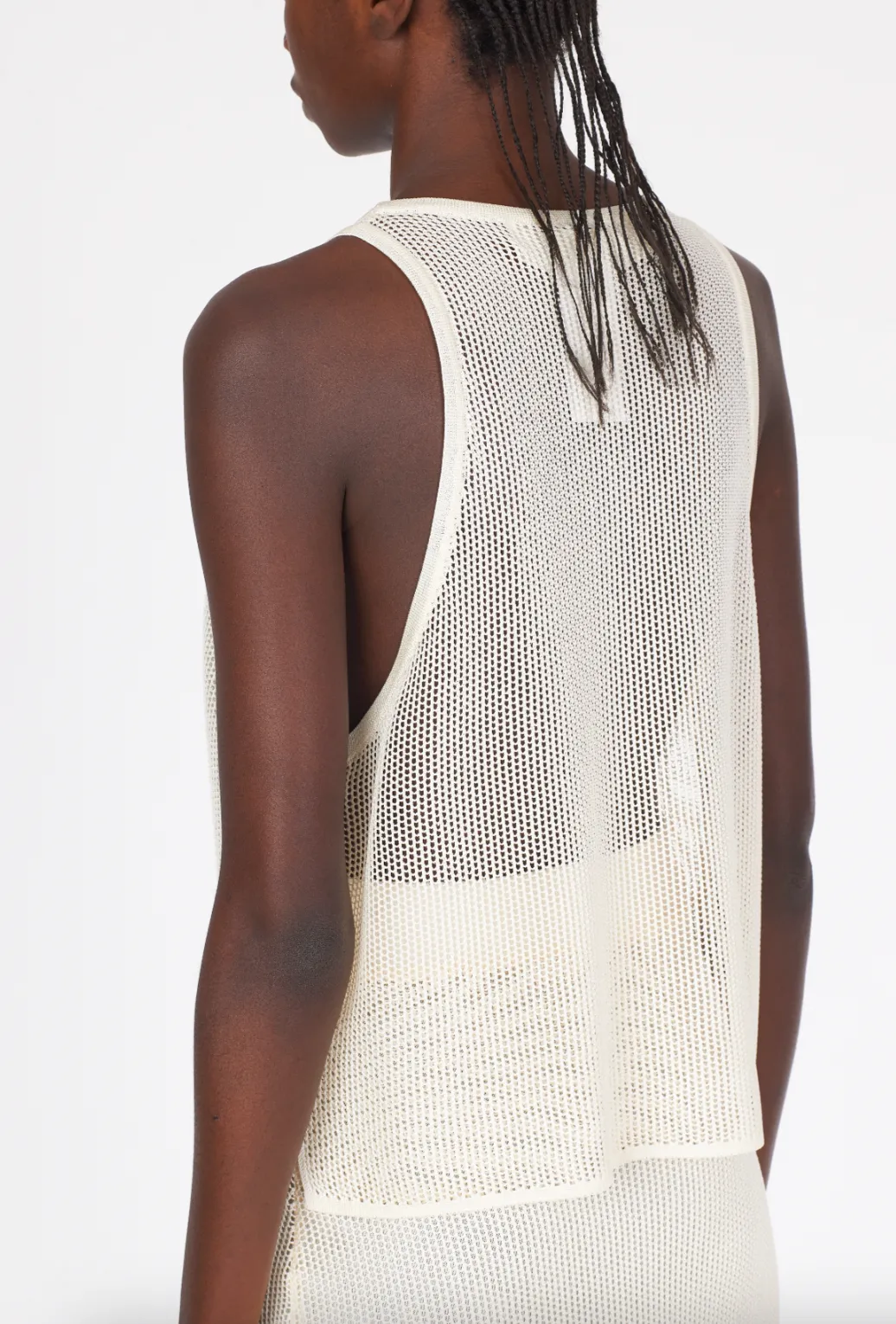 Shiny Viscose Mesh V Neck Tank - White