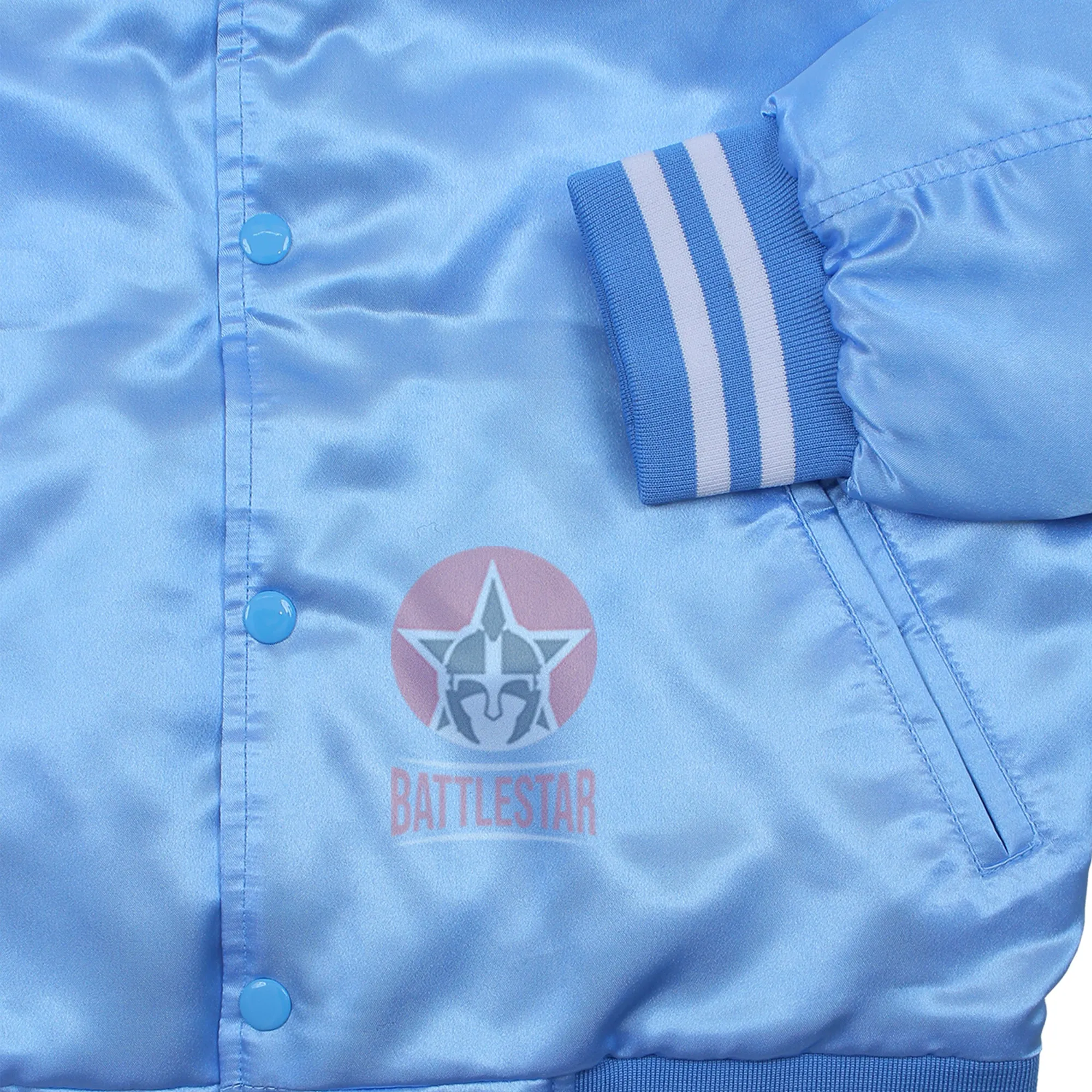 Sky Blue Satin Varsity Baseball Jacket White Rib