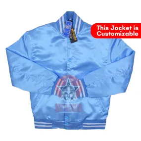 Sky Blue Satin Varsity Baseball Jacket White Rib