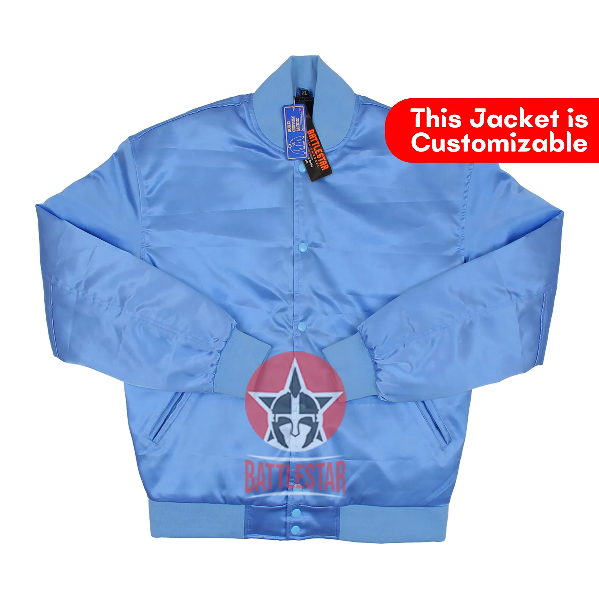 Sky Blue Satin Varsity Baseball Jacket