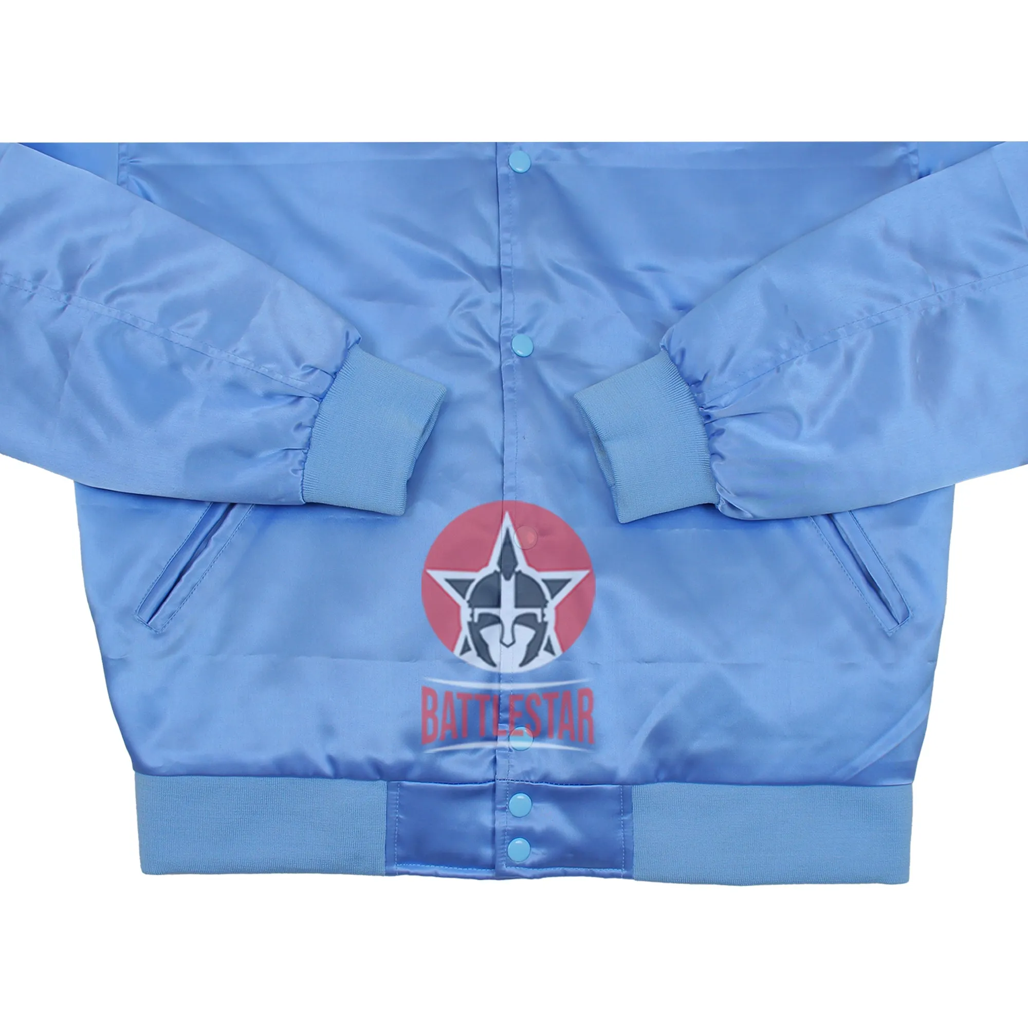 Sky Blue Satin Varsity Baseball Jacket