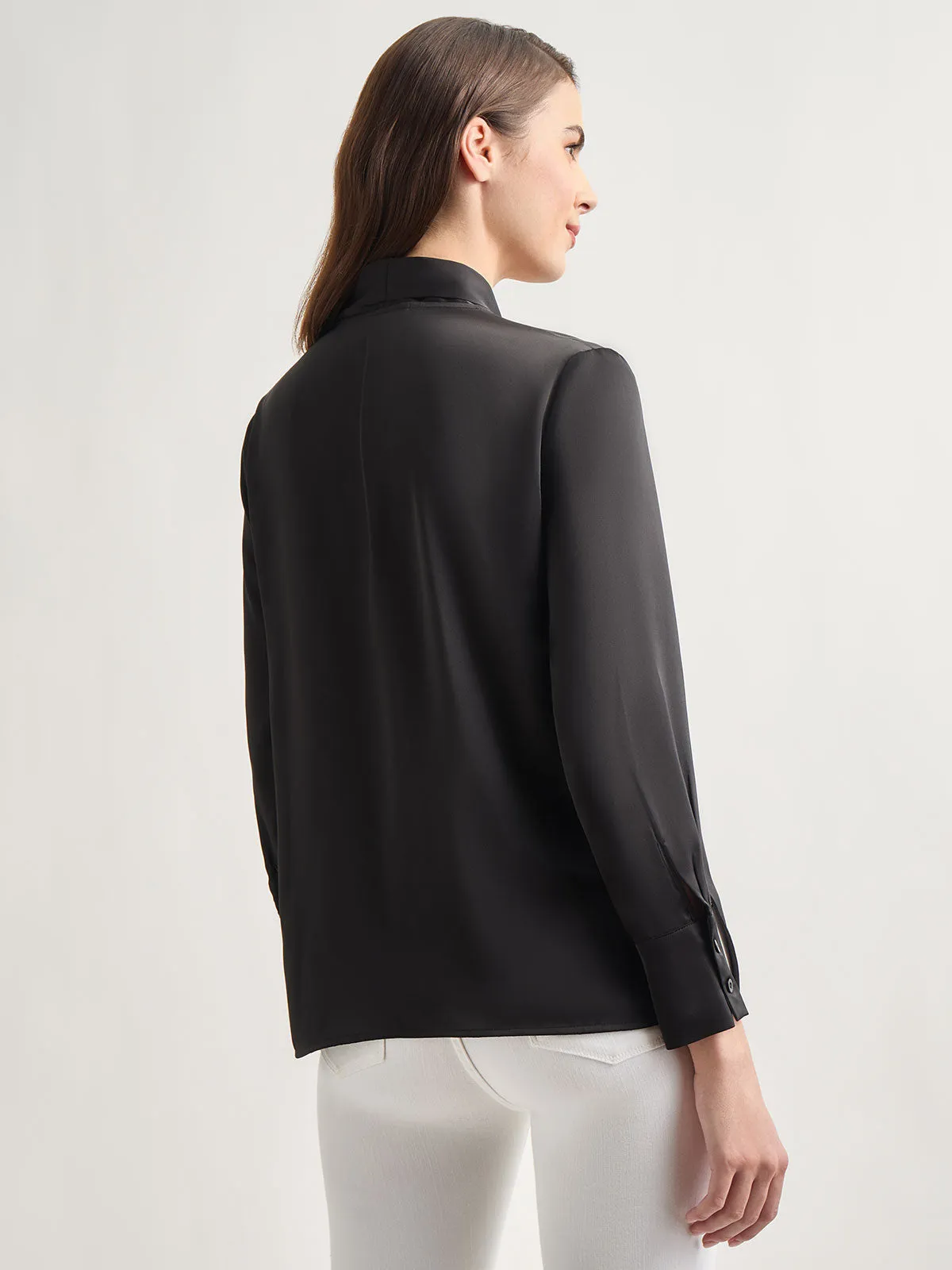 Solid Tie Neck Crepe de Chine Blouse