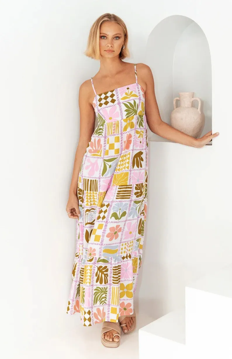 Summer Fresh Printed Personalized Back Cutout Sling Dress