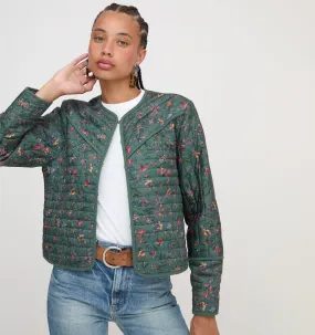 The Amari Quilted Jacket - Bottle Green Fleur Chintz