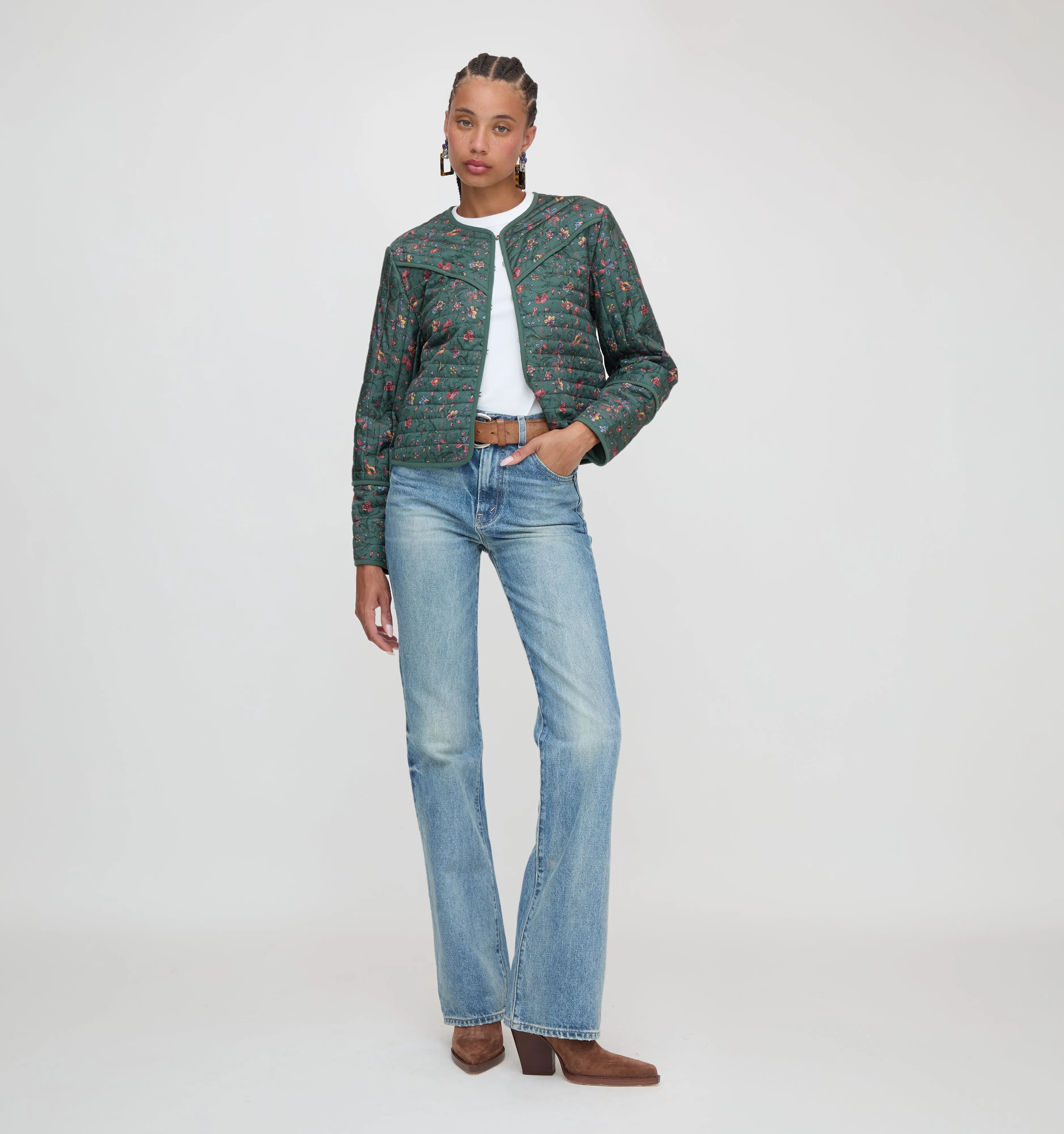 The Amari Quilted Jacket - Bottle Green Fleur Chintz