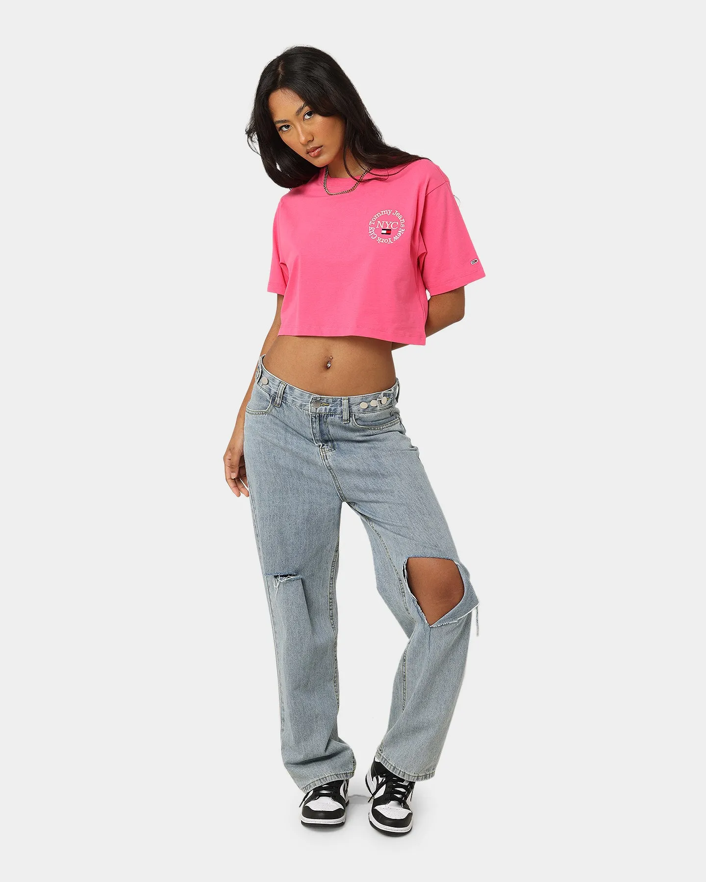 Tommy Jeans Women's Super Crop Timeless Circle Pink Alert