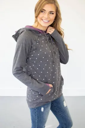 Violet Polka Dot Accent Hoodie