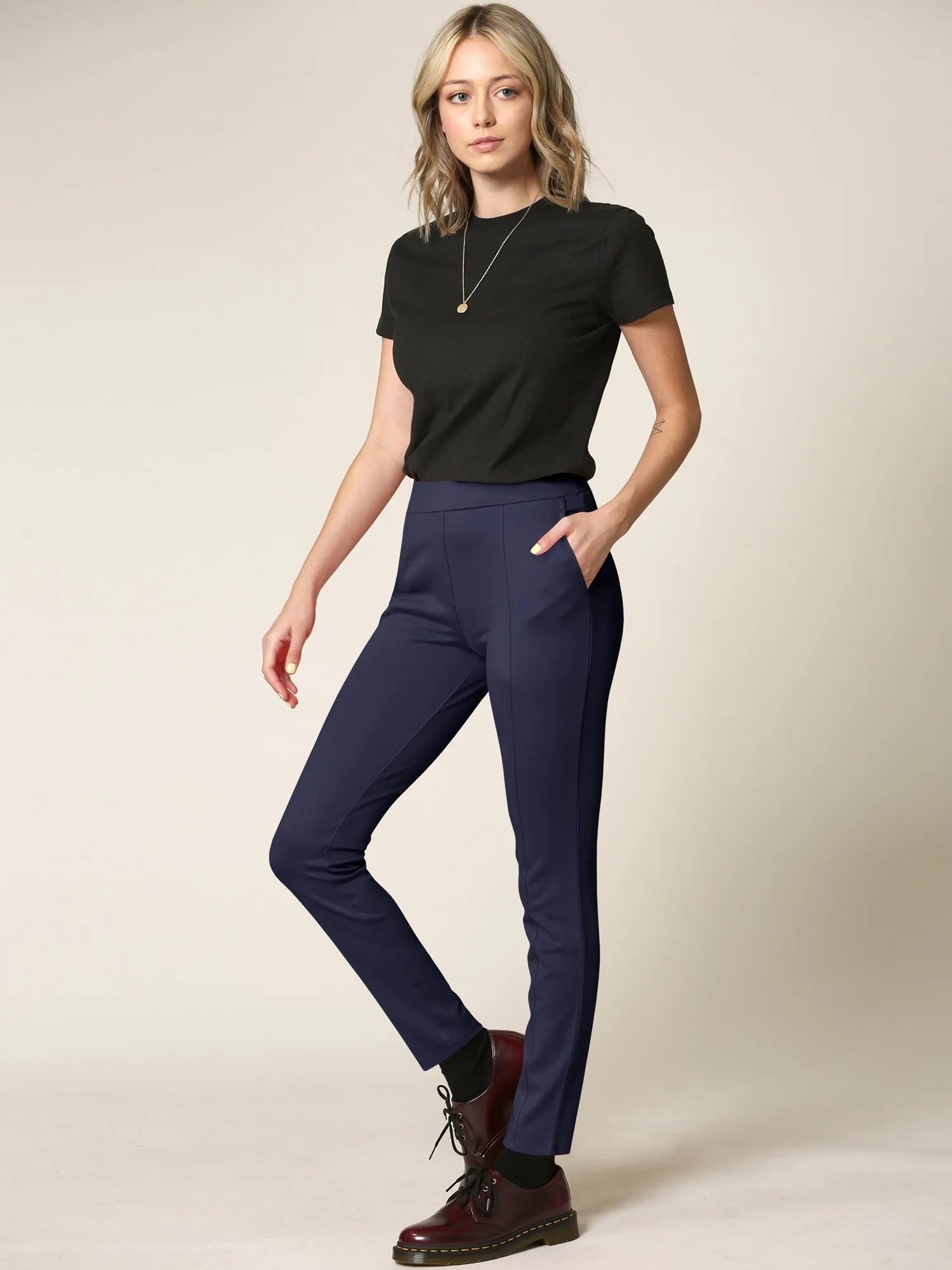 Women's Pull On Legging Ponte Tummy Control Skinny Pant With Pockets