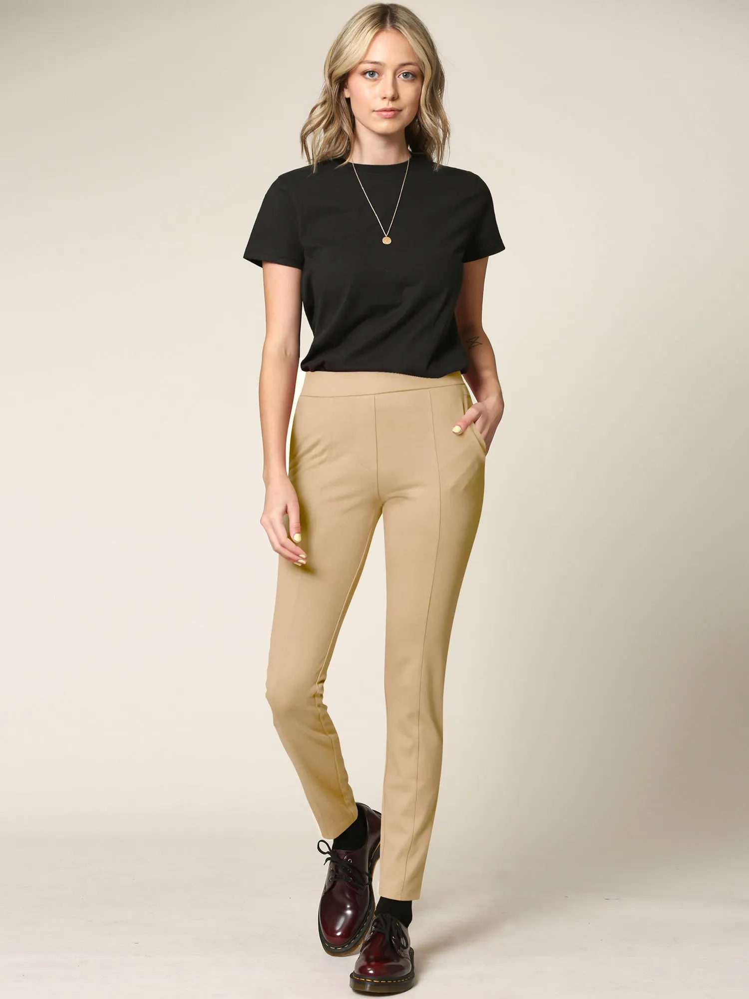 Women's Pull On Legging Ponte Tummy Control Skinny Pant With Pockets