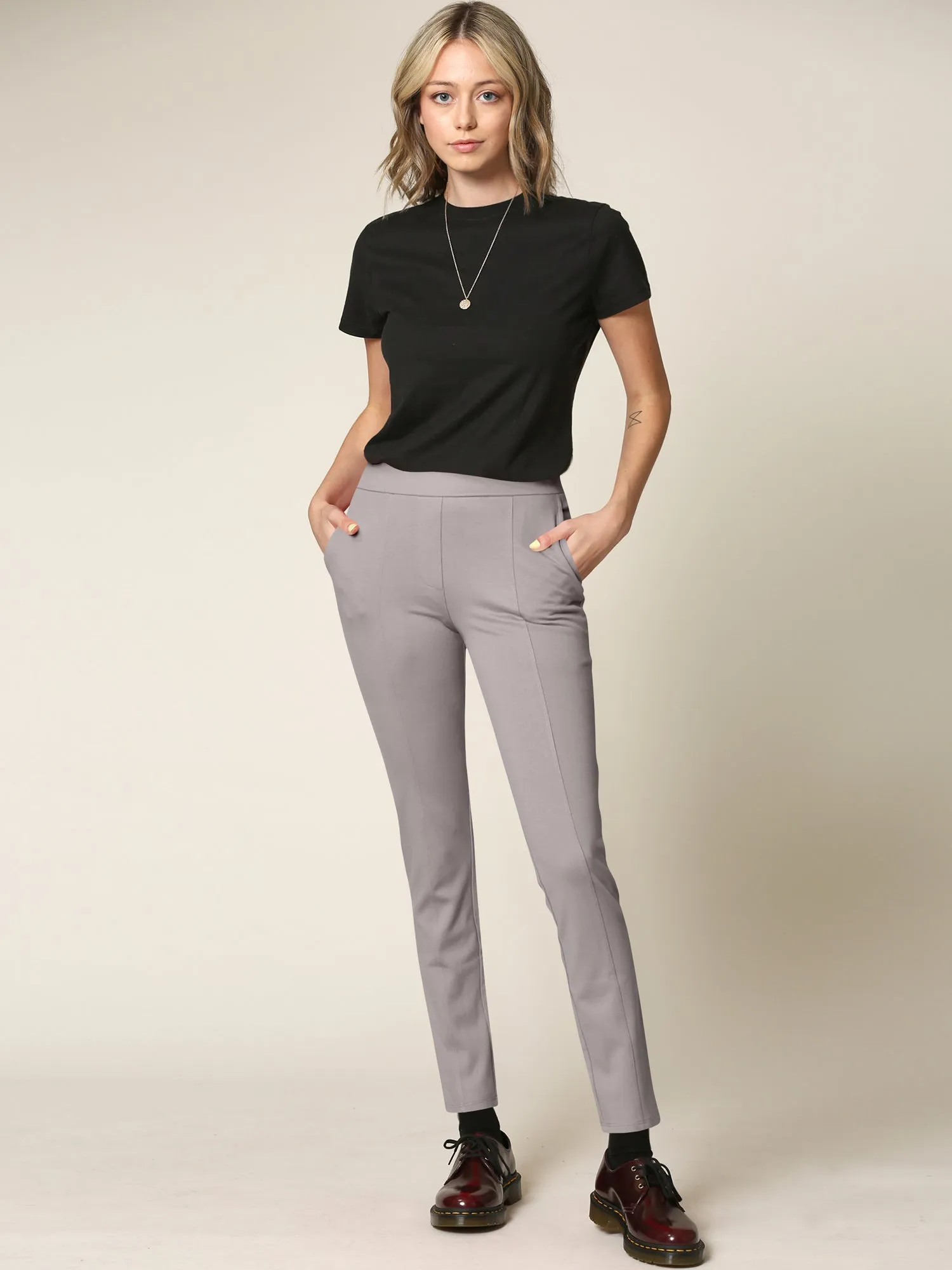 Women's Pull On Legging Ponte Tummy Control Skinny Pant With Pockets