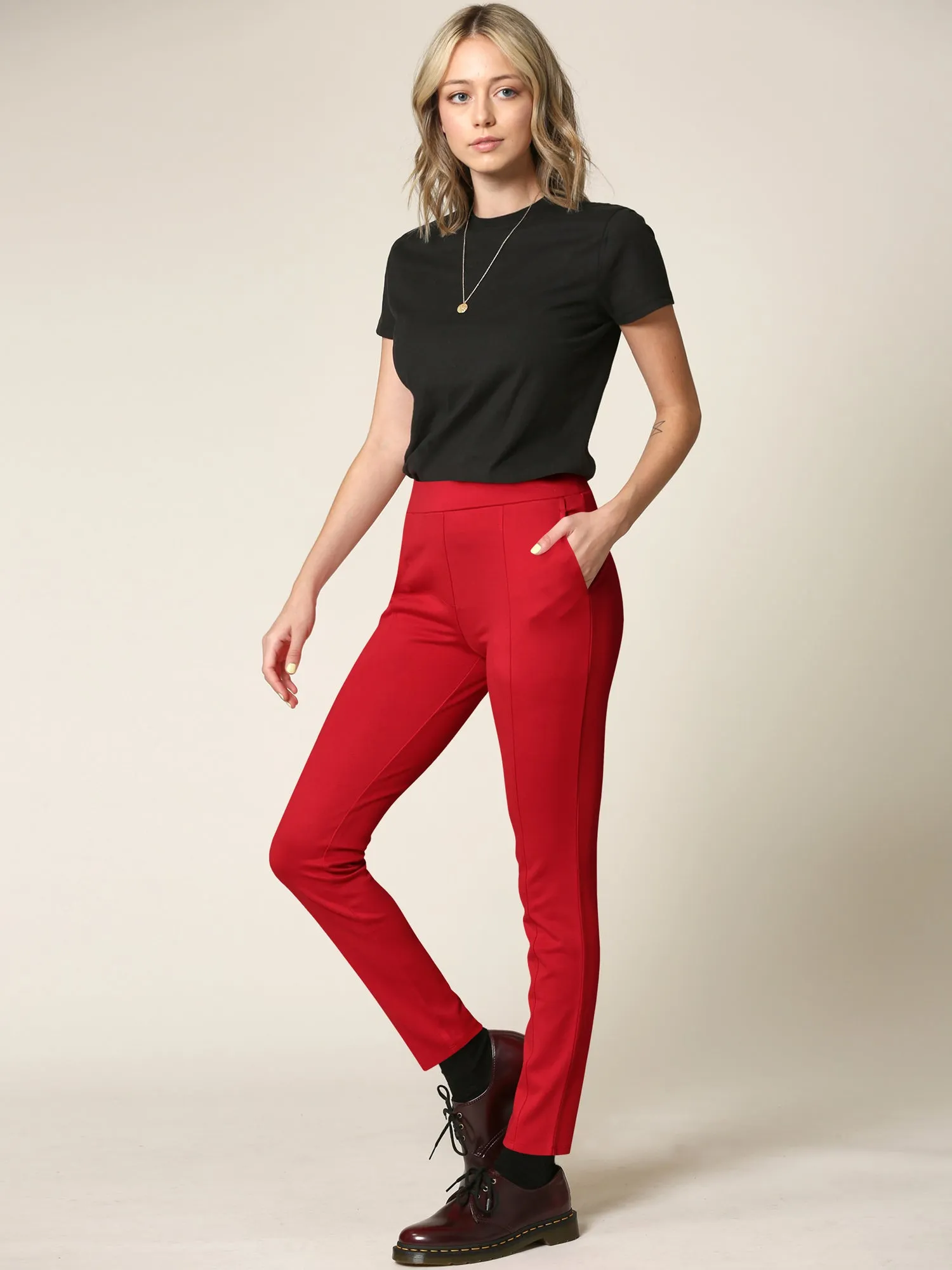 Women's Pull On Legging Ponte Tummy Control Skinny Pant With Pockets