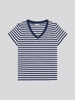 Womens Stripe V-Neck Neck T-Shirt in Navy Iris