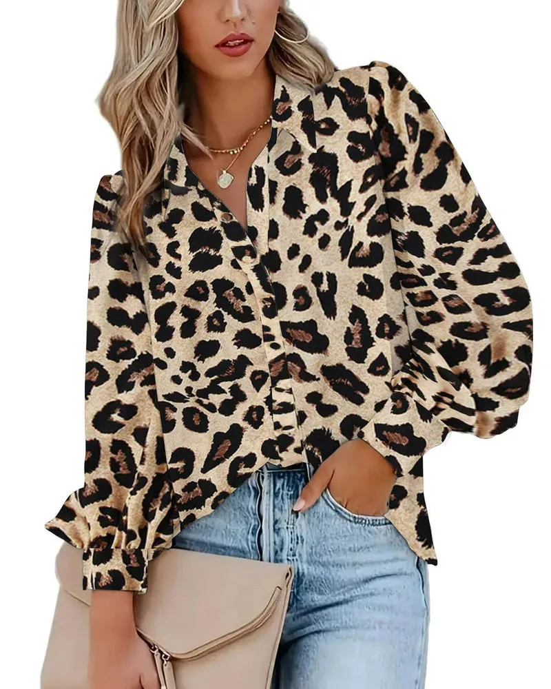 Zeagoo Printed Lantern Long Sleeve Blouse